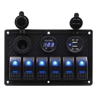 Yacht Control Panel Switch Combination 6-Bit RV Modified Rocket Switch Panel USB Charger Volt