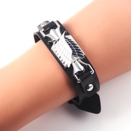 Anime Attack On Titan Bracelet Men Weave Leather Attack Wings Shingeki Cosplay Bracelet Wristband Hasp Wristlet