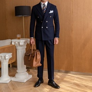 Mr. Lusan Accessible Luxury Petty Bourgeoisie Men's Slim Double-Breasted Suit Suit Elegant Breze Italian Banquet Suit