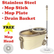 Stainless Steel Magic Spin Mop Bucket 360 Spin Wheel Bucket Microfiber Mop Cloth