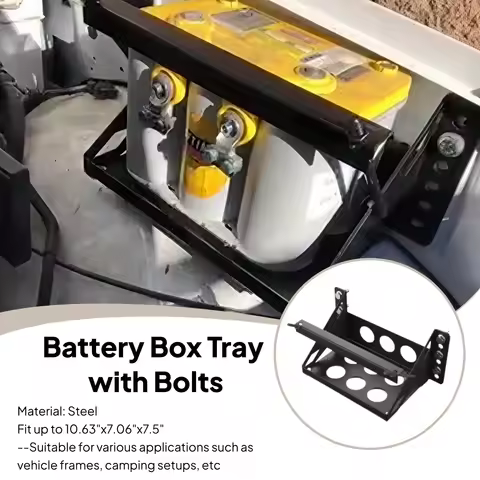 Battery Tray Fits up to 10.63"x7.06"x7.5" Steel Heavy Duty DIY Battery Mounting Box Tray for Trailer