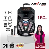 ADVANCE - Speaker Bluetooth Portable Karaoke 15 Inch Full Bass Free Mic Wireless (K-1501N)