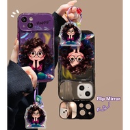 Cute Girl With Mirror Casing Oppo Find X3 Pro X5 Reno 8Z 7Z 9 8 7 Lite 6 5 Pro Plus 10 Pro+ 7Se R17 Transparent Cartoon Case A93s A72 A53 A97 A32 A11X A9 A5 2020 Cover