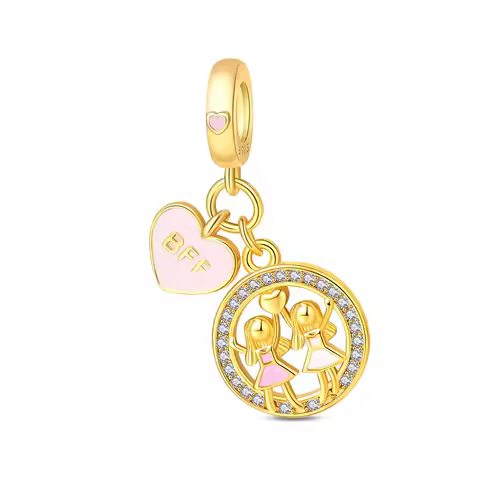 925 Sterling Silver BFF Best Friends Forever Pendant Friendship Girls Charm Fit Original Charm Brace