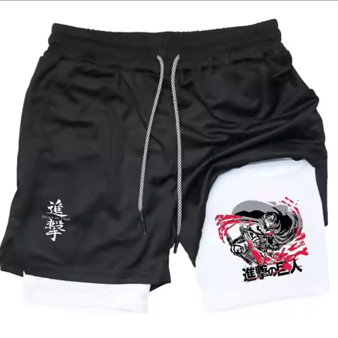 2025 Attack on Titan Collection Sport Shorts - Anime Character Print with Adjustable Drawstring & Wi
