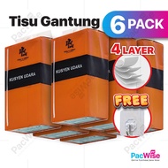 [6 Pack] Soft Facial Tissue Hanging / Tisu Gantung Dinding / 4-Ply Embossed Tissues + Free Hook