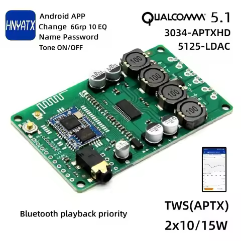 APP change name password EQ Bluetooth 5.1 Qualcomm LDAC QCC5125 APTXHD QCC3034 with AUX TWS power am