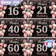 1pc "Happy Birthday" Backdrop Banner, Black/Silver/Rose Gold, Party Decorations For 16th 21st 40th 5