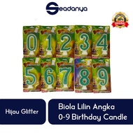 Lilin Angka 0-9 Hijau Glitter Green Lengkap - Happybirthday Candle-Ulang Tahun-HBD-Happy Birthday