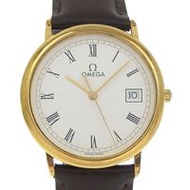 OMEGA碟飛系列腕錶，不鏽鋼和皮革錶殼，石英機芯，指針式顯示，白色錶盤，男女皆宜 [二手]