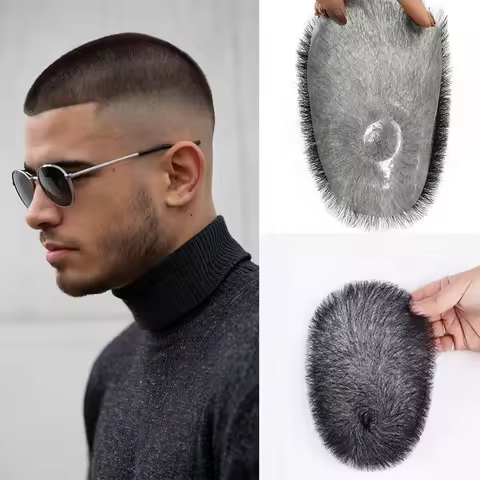 Male Short Hair Prosthesis Buzz Cut 100% Human Hair Men Toupee Ultra Thin Skin Hair System for Men