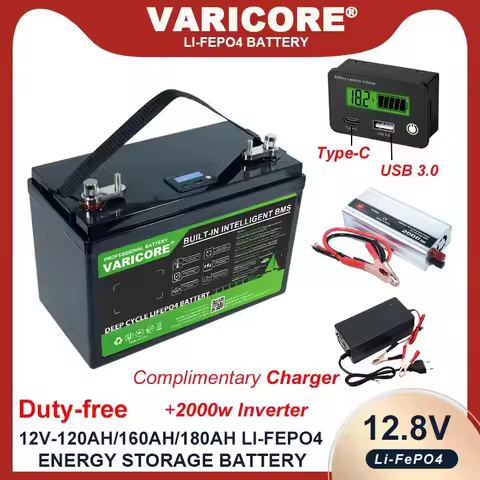 VariCore 12V 180Ah/160Ah LiFePO4 Battery for EV RV Outdoor Touring Car Multifunctional USB 3.0 Type-