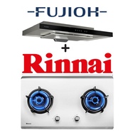 FUJIOH FR-MS1990R 90CM GLASS BLACK SLIMLINE HOOD WITH TOUCH CONTROL + RINNAI RB-72S 2 BURNER STAINLESS STEEL GAS HOB