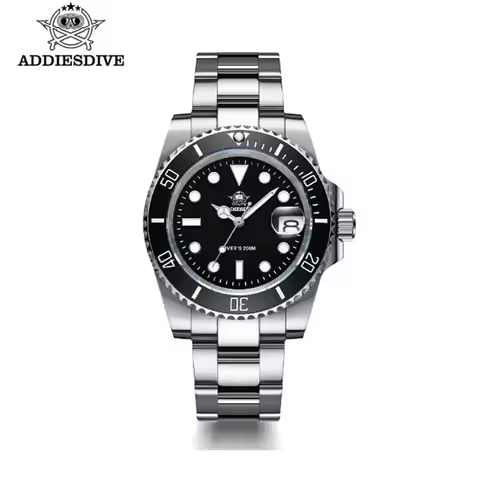 ADDIESDIVE MY-H3-C Mens Quartz Watch Stainless Steel Ceramic Bezel Analog Watches Diving Wristwatche