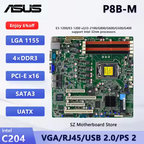 ASUS P8B-M Socket 1155 UATX Motherboard 4×DDR3 DIMM C204 Support CPU Intel Xeon E3-1270 V2 I7-3770 I