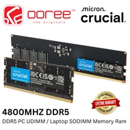 CRUCIAL DDR5 4800MHZ RAM DESKTOP PC (UDIMM) / LAPTOP NOTEBOOK (SODIMM) MEMORY RAM - 8GB/16GB/32GB
