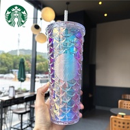 YOOGOO Starbucks Mermaid Pink/Purple Cold Cup Tumbler 710ml Starbucks Fish Scale Straw Cups Unicorn 