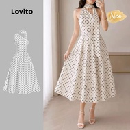 (New Arrival) Lovito Boho Dress Zipper Asymmetrical Spring/summer Black and White Dress for Women L1