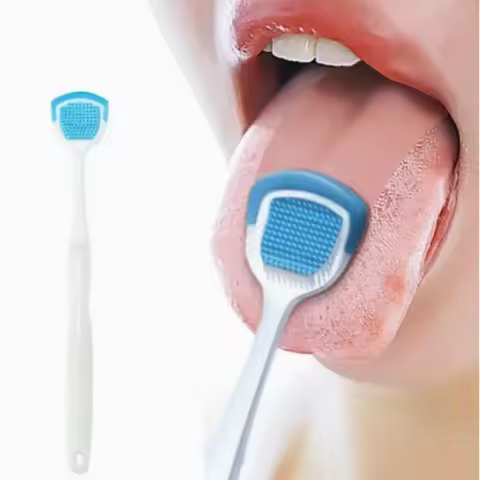 Double Effect Tongue Coating Brush , Cleaning & Scraping for Plaque Removal, Tongue Cleaning Brush, 