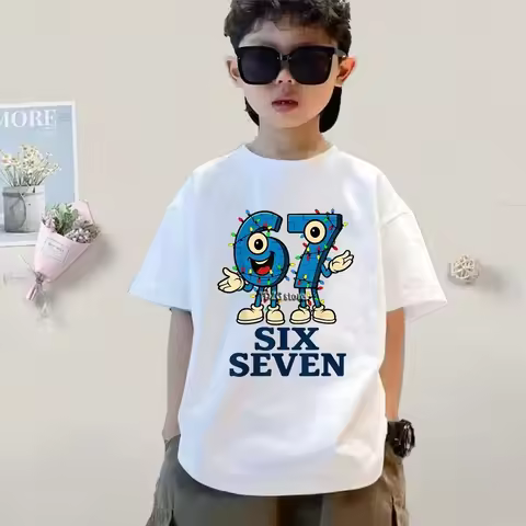 6 7 SIX SEVEN Kids Cotton T-Shirt, Adult Boys Girls Family Matching Casual Tee,Cartoon Monster Numbe