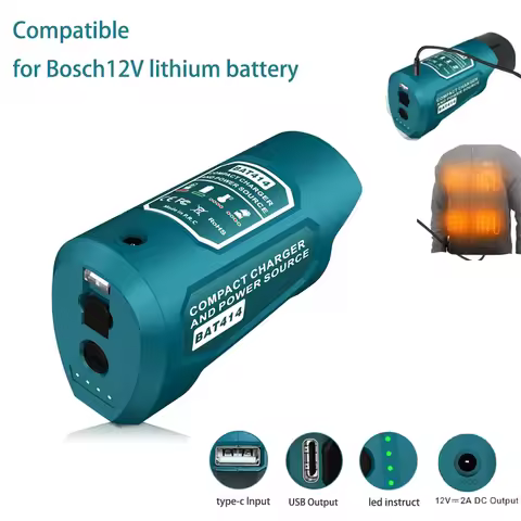 Metropolitan Jacket Battery Charger 12V, Bosch 10.8-12V Adapter, 24.com Charger, BAT411, BAT414 with