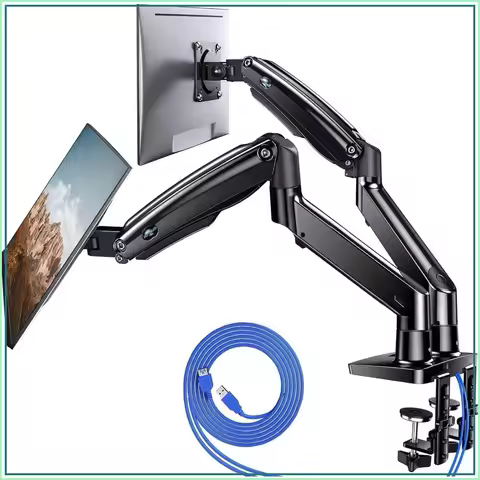 Dual Monitor Stand for 13-40 inch Screens, Height Adjustable Monitor Mount with USB, VESA Mount, Cla