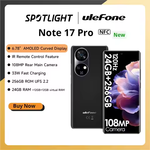 Ulefone Note 17 Pro 6.78" 120HZ AMOLED Curved Display 24GB+256GB MTK Helio G99108MP Camera 5050mAh G