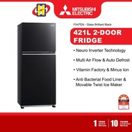 Mitsubishi Refrigerator (421L/Glass Brilliant Black) Neuro Inverter Multi Air Flow 2-Door Fridge MR-FX47EN-GBK