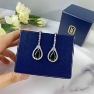 Daigou Version HW HW HW Winston Green Zircon Water Drop Earrings Electroplating 18K Gold Solid Wall 