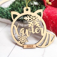 Personalized name racoon wooden Christmas bauble, personalized xmas ornaments, christmas bauble name