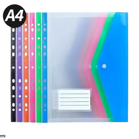 6pcs Plastic Envelope With Adhesive Snaps & 11 Holes File Folder Expansion Bag For 2/3/4 Ring File B