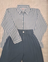 Oneset WanitaTerbaru Setelan Kemeja Garis Celana Kulot Crinkle