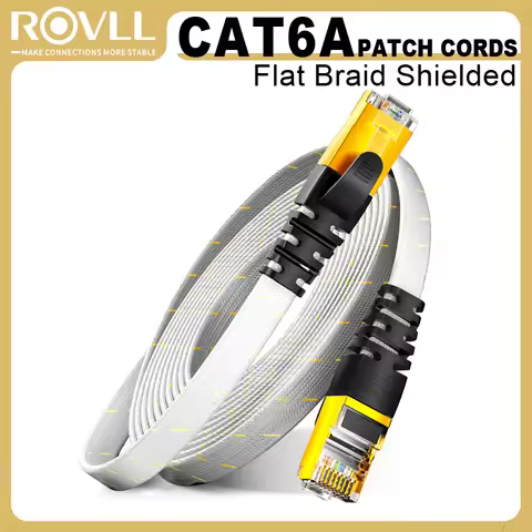 ROVLL CAT6A Ethernet Cable Flat Lan Cable 10Gbps STP Network Cable CAT6A Internet Cord Braided Patch