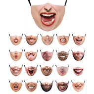 1Pcs Funny Simulation Face Mask Fun Print Mouth Masks Washable Reusable Women Men Unisex Protective 