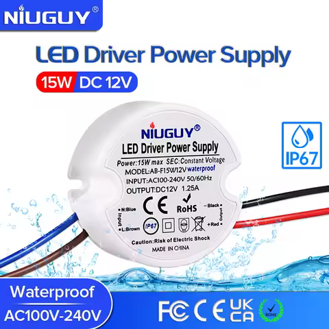 Mini LED Driver AC/DC Waterproof Transformer 12V Power Adapter IP67 Outdoor AC 110-220V to DC 12V 15