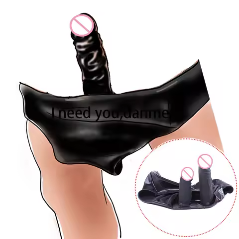 Strap on Double Dildo for Anal/Vaginal,Leather Strapon Panties Harness,Chastity Underwear,BDSM Linge