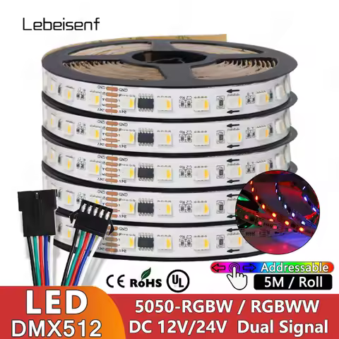 DMX Addressable DMX512 LED Pixel Light Strip RGBW RGBWW 4 in 1 SMD 5050 External IC TM512AC DC 12V 2