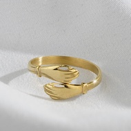 Fashion Stainless Steel Ring Girls Unique Creative Hands Hug Ring K Gold Titanium Steel Ring