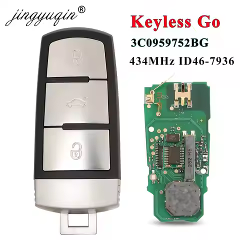 jingyuqin KeylessGo 3C0 959 752 BG Smart Remote Car Key Fob 433MHz ID46-7936 for VW Volkswagen Passa