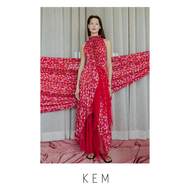 Kemissara Feather Tulle Set (Top & Skirt) - Red Floral