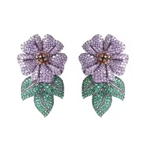 CWWZircons Big Chunky Micro Pave Purple Cubic Zirconia Stones Statement Luxury Flower Wedding Bridal