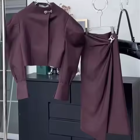 BESTBAFU Elegant Celebrity Formal Suit Autumn New Fashion Office Lady Outfit Short Jacket + Wrapped 