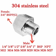 BSPP G3/4" Female to M12 M14 M16 1/4" 3/8" BSP/NPT Male Hex Reducer Bushing Adapter 304 Stainless St