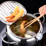 【AA NEW】 LMETJMA Japanese Deep Frying Pot with a Thermometer and a Lid 304 Stainless Steel Kitchen T