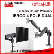 OFFICEHUB iErgo 4 Pole Dual Computer Monitor Arm ★ Monitor Stand ★ Ready stock ★ Fits Monitor 32 Inch per arm