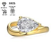 1pc Women's Wedding Ring, Asymmetrical Pear-Shaped Ring, 3.1g 925 Sterling Silver 2ct Moissanite, Bo