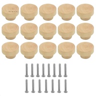 15Piece Wooden Drawer Knobs Furniture Knobs Wooden Cupboard Knobs for Cabinets and Drawers, Round Wooden Knobs
