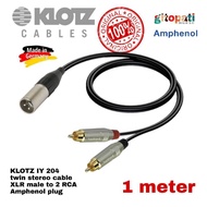 KLOTZ IY204 XLR male to 2 RCA Amphenol plugs 1 meter