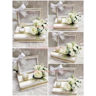gubahan hantaran frame mas kahwin + 1pc bekas cincin(cream white) dulang hantaran