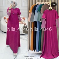 Dress Salur Wanita Terbaru Bahan Knit Premium kombinasi Polos Gamis Salur Knit Premium